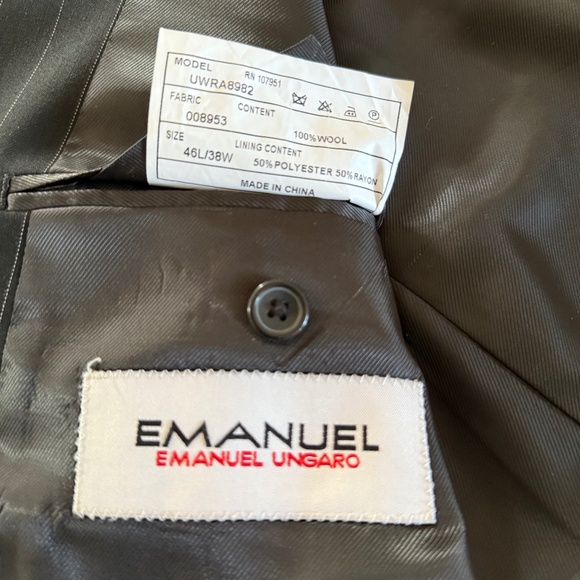 Emmanuel Ungaro 100% Wool Mens Suit Black Pinstripe 46L/38W Business Formal - Picture 7 of 16